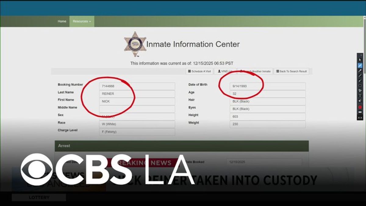 Nick Reiner in custody according to LASD inmate information center ...