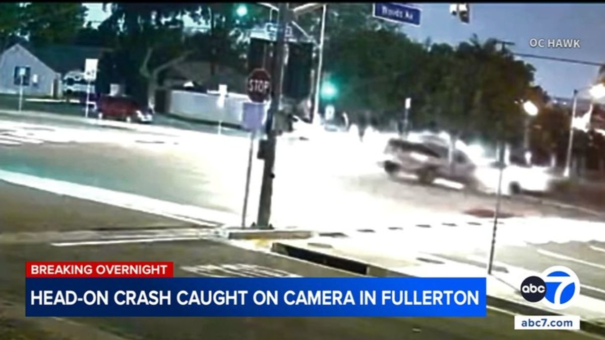 Car slams into truck in violent head-on crash caught on camera in ...