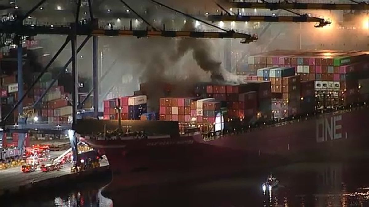 Firefighters battle container ship fire at Port of LA; all crew members ...