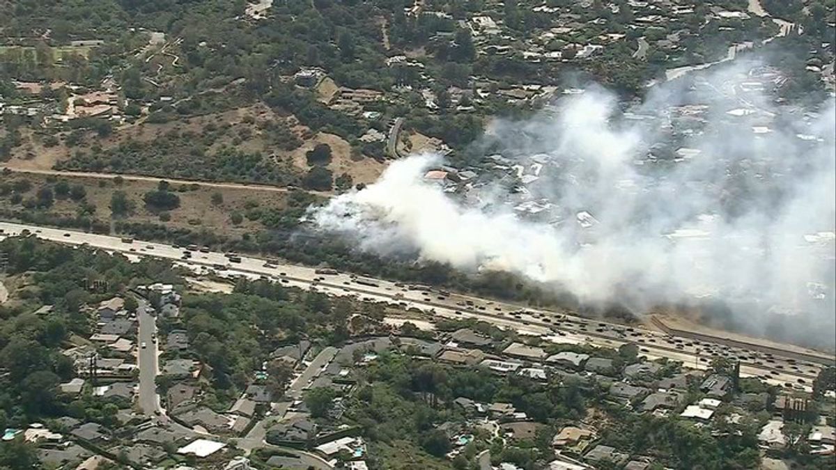 Brush fire shuts down SB lanes of 405 Freeway in Sepulveda Pass ...