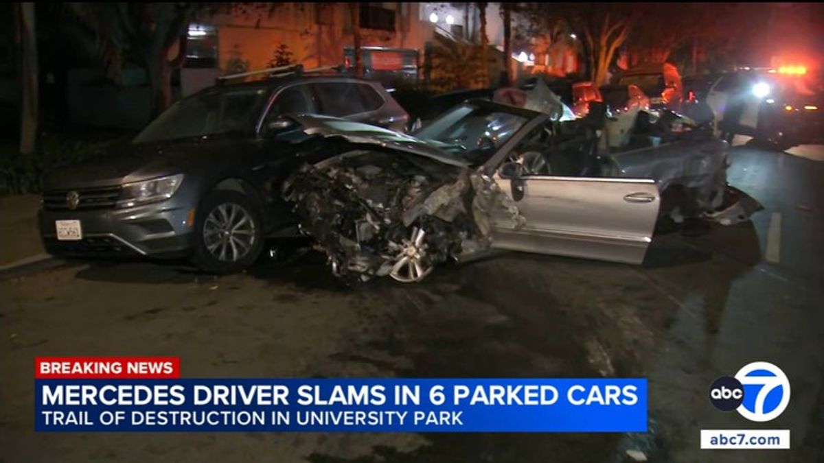 Mercedes driver slams into 6 parked cars near USC after brief chase ...