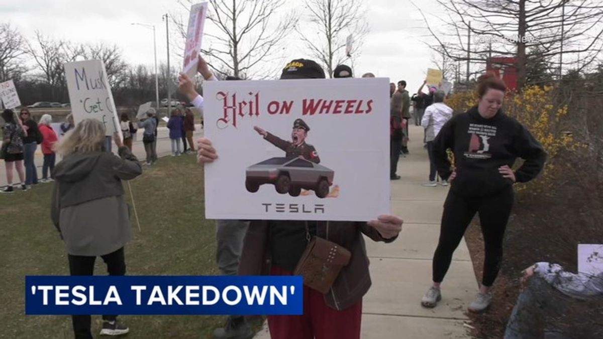 Hundreds protest Elon Musk at Chicago-area Tesla dealerships: 'Not our ...