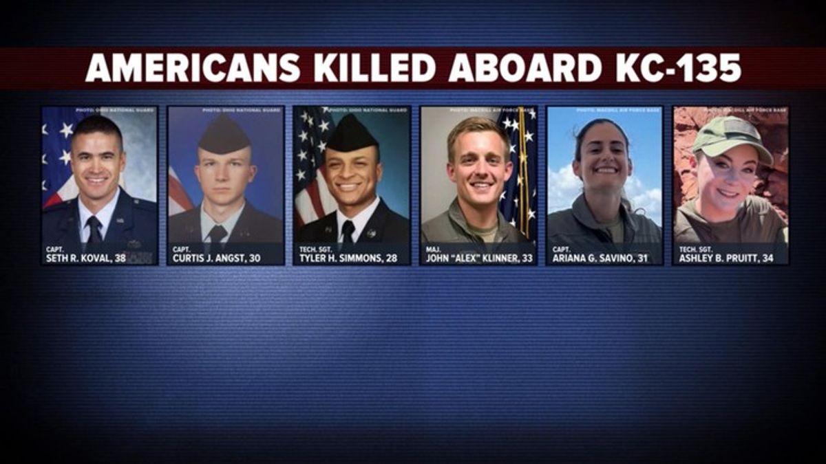 Pentagon identifies 6 Americans killed aboard refueling aircraft in ...