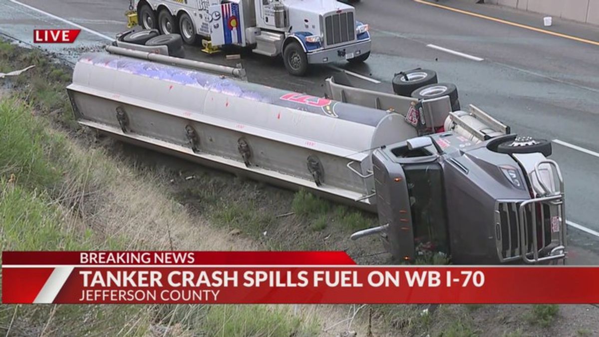 Tanker truck crashes, leaks fuel on I-70 near Golden | Haystack News