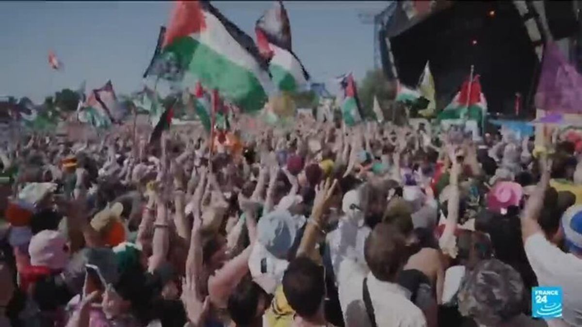 Irish rap group Kneecap perform controversial Glastonbury set ...