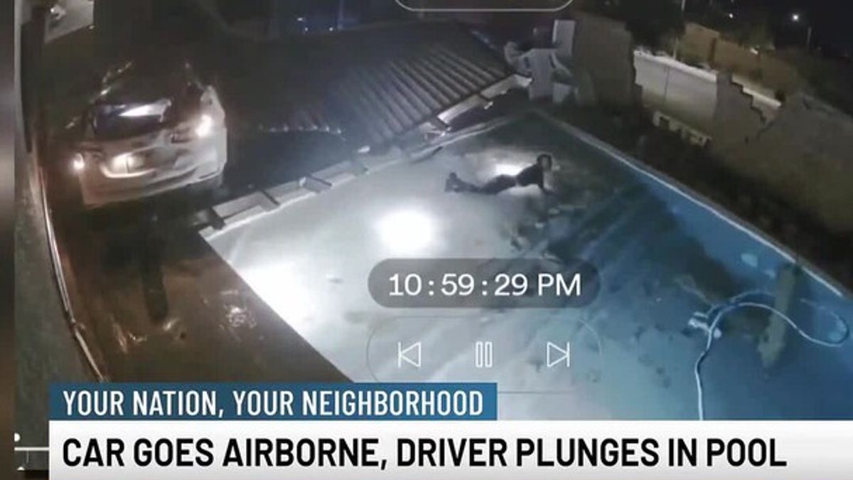 Car goes airborne, driver plunges in pool | Haystack News