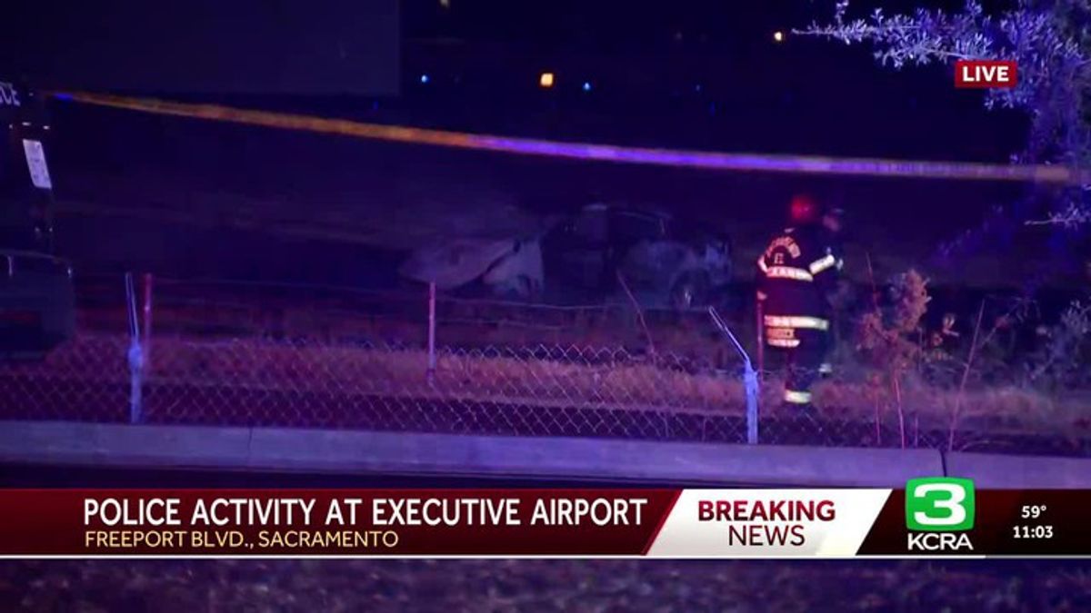 Vehicle pursuit ends in crash and fire at the Sacramento Executive ...