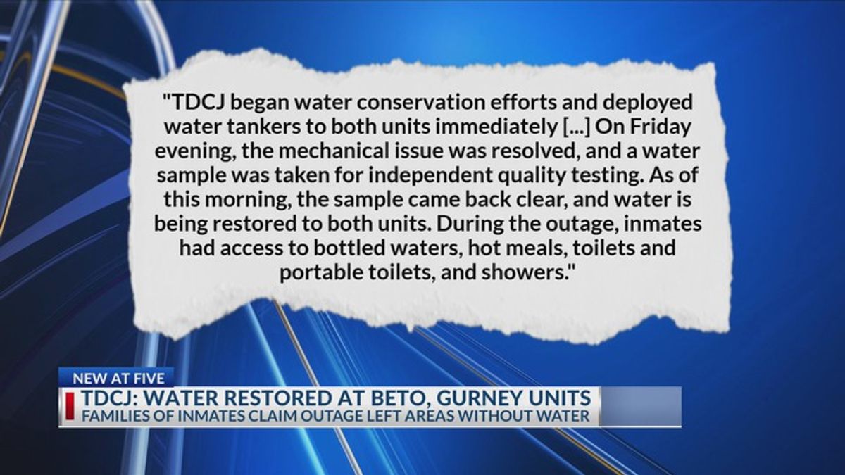 East Texas state prison to restore water following mechanical issue ...
