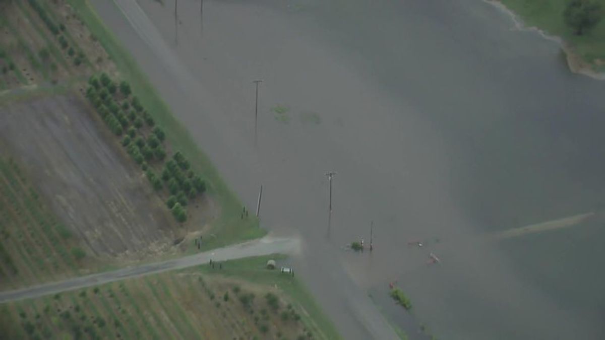 Sky 5 flies over flooded Canadian County roads as heavy rain makes them ...