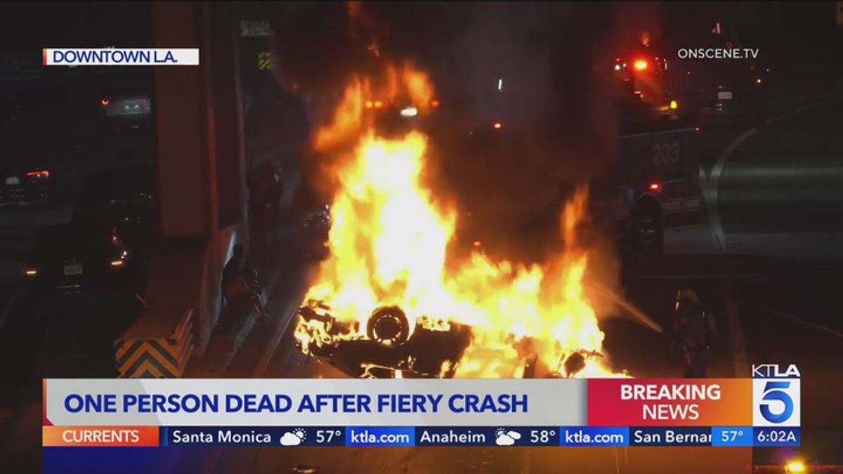 Fiery multi-car crash leaves person dead in downtown Los Angeles ...