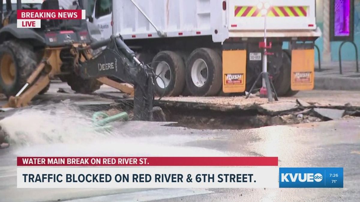 Hole prompts closures on Red River Street after water main break ...