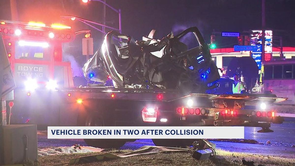 Car splits in half after striking utility pole on Route 9 in Manalapan ...
