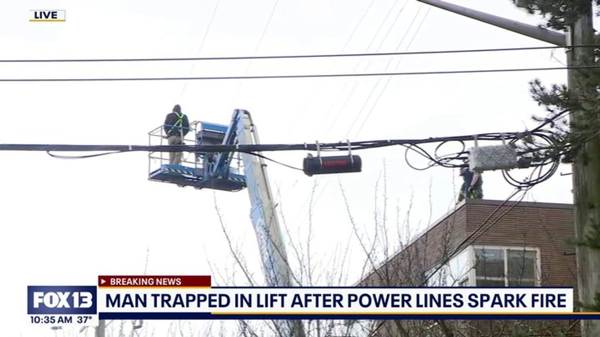 Man trapped in lift after power lines spark fire in Seattle | Haystack News