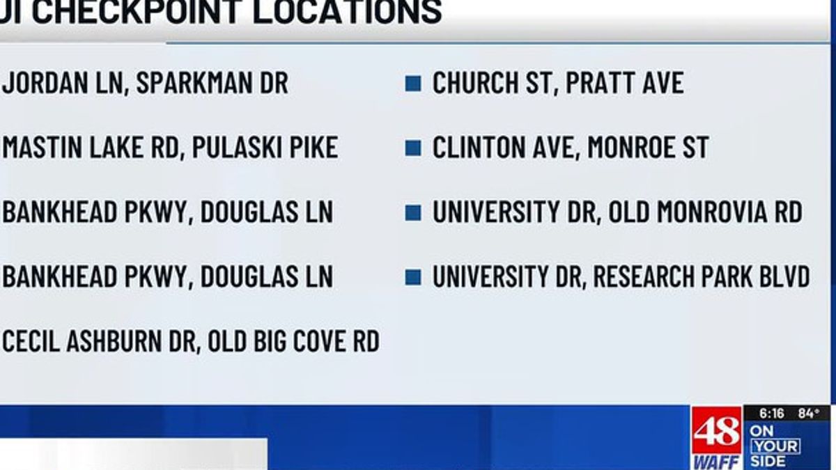 Huntsville police set DUI checkpoints Friday night across major roads ...
