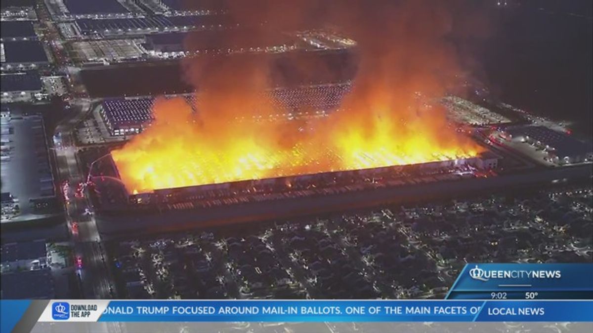 Suspected arson sparks massive six-alarm fire at Calif. warehouse ...